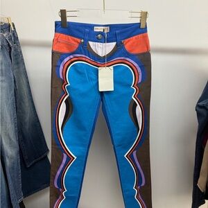 Emilio Pucci Blue, Orange & Brown Graphic Scallop Jeans